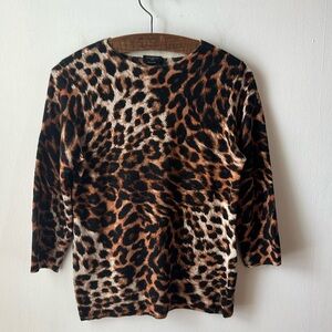 Talbots 100% Pure Cashmere Animal Print Crewneck 3/4 Sleeve Sweater. MP.